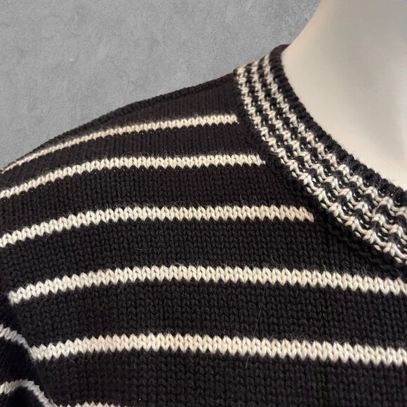Talbots Striped Cardigan Sweater Large Black White Zip Up Preppy Academia Office - Picture 3 of 7